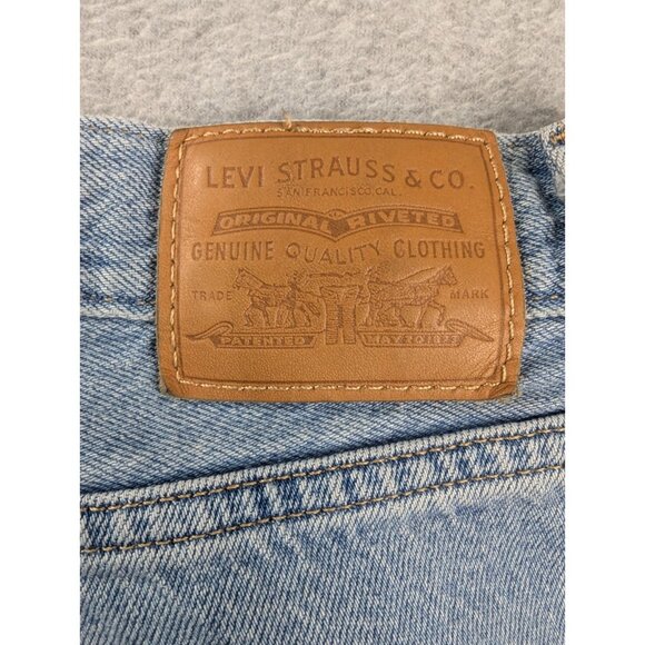 Levis Premium Jeans Mens 34x30 Blue Baggy Dad Straight Distressed Whiskers Big E - Picture 10 of 16